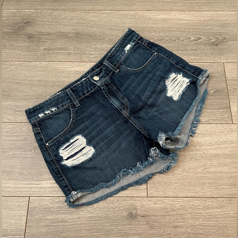 Guess Dark Wash Distressed Denim Shorts